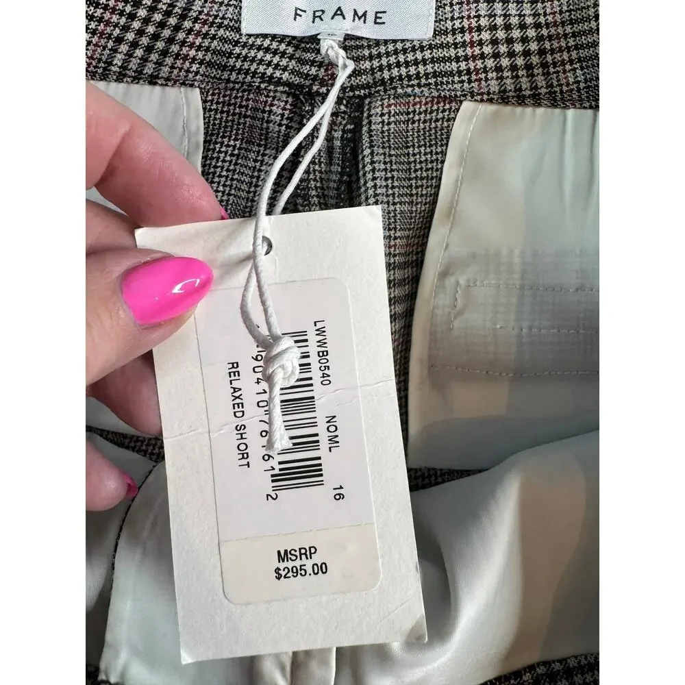 FRAME Relaxed Shorts Size 16 NWT $295 Plaid Wool Blend Pleated High Rise